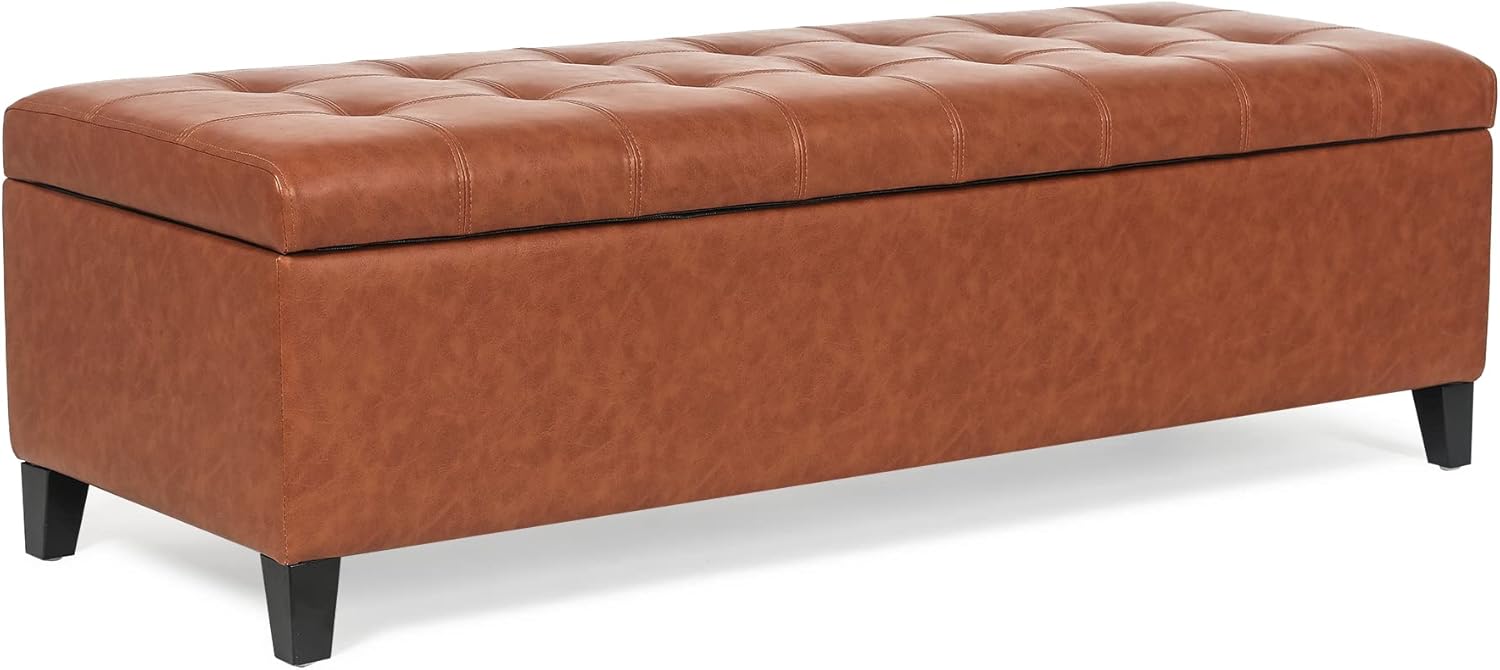 Joveco Storage Ottoman Bench- Faux Leather Tufted Bench Foot Rest (Black Midnight) - Grand Goldman