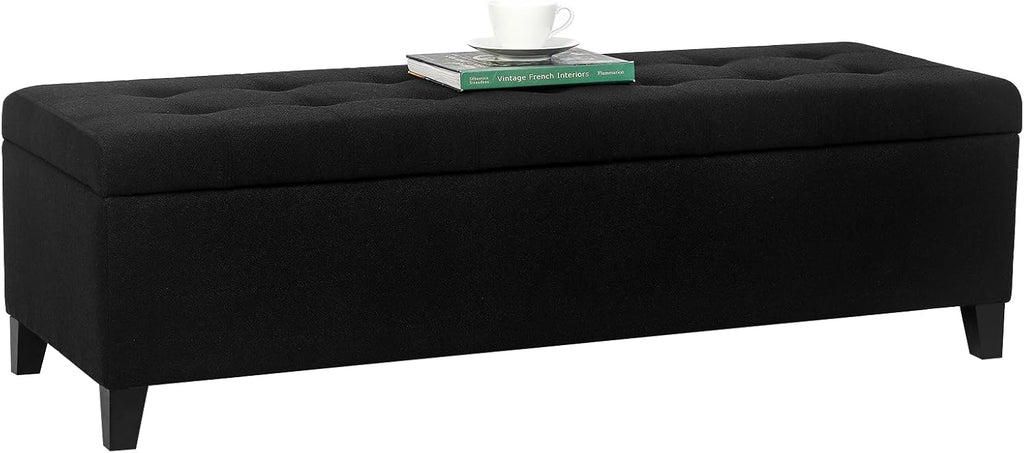 Joveco Storage Ottoman Bench- Faux Leather Tufted Bench Foot Rest (Black Midnight) - Grand Goldman