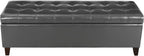 Joveco Storage Ottoman Bench- Faux Leather Tufted Bench Foot Rest (Black Midnight) - Grand Goldman