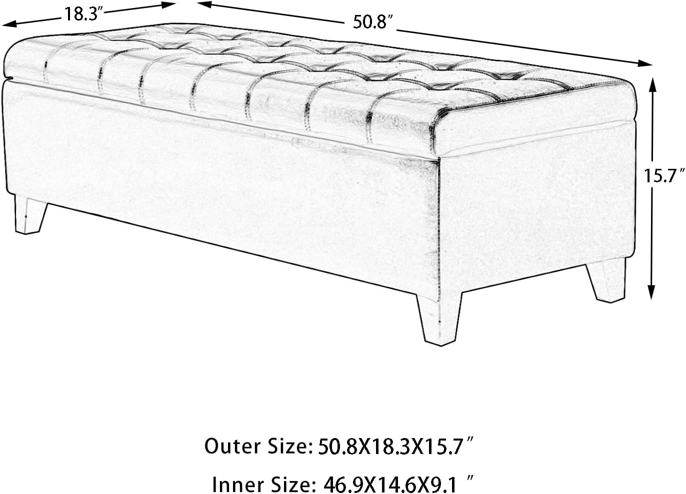 Joveco Storage Ottoman Bench- Faux Leather Tufted Bench Foot Rest (Black Midnight) - Grand Goldman