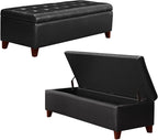 Joveco Storage Ottoman Bench- Faux Leather Tufted Bench Foot Rest (Black Midnight) - Grand Goldman