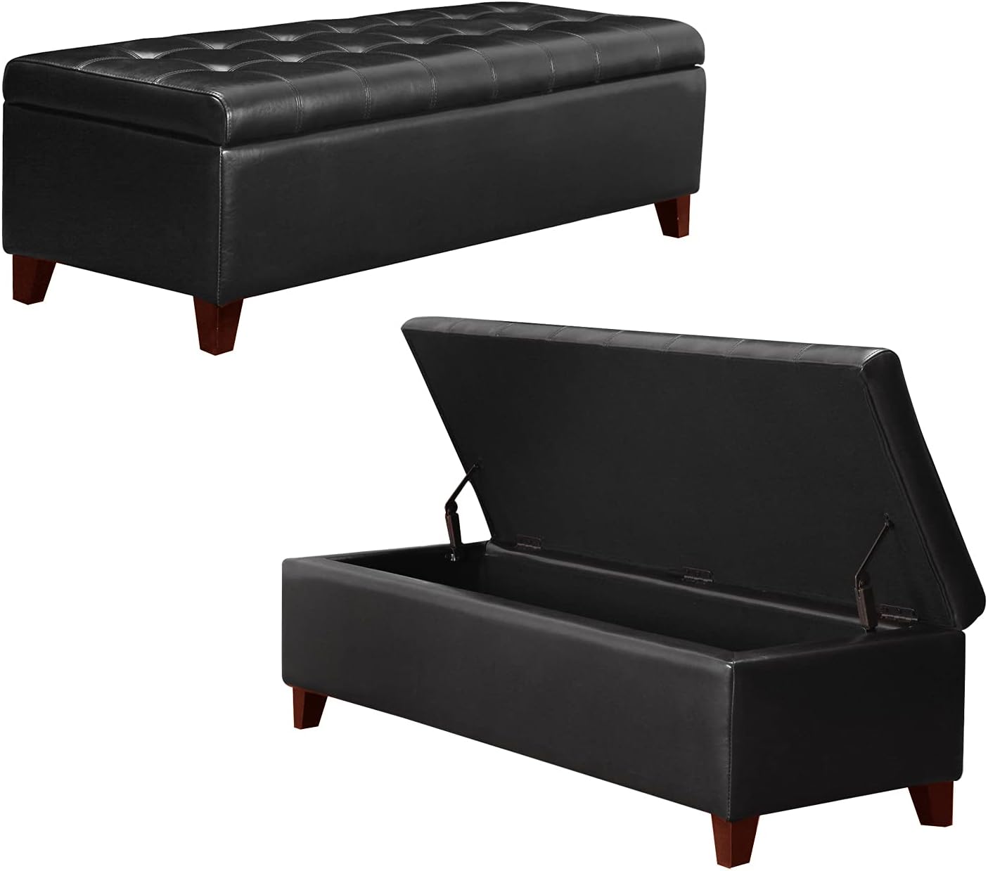 Joveco Storage Ottoman Bench- Faux Leather Tufted Bench Foot Rest (Black Midnight) - Grand Goldman