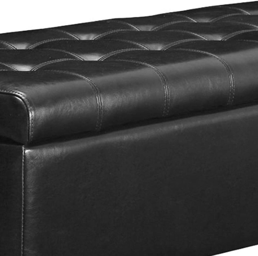 Joveco Storage Ottoman Bench- Faux Leather Tufted Bench Foot Rest (Black Midnight) - Grand Goldman