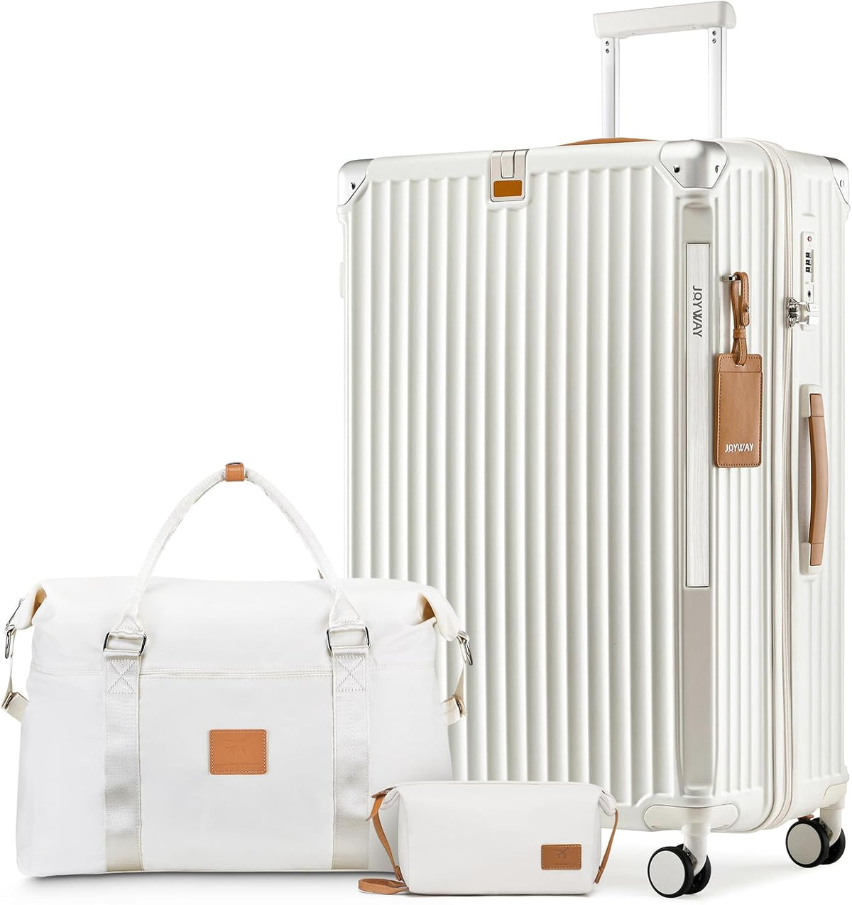 Joyway Carry On Luggage, Expandable Suitcase with Smart Luggage Cup Holder and USB Port, 20 IN Hardside Luggage with TSA Lock Spinner Double Wheels, White - Grand Goldman