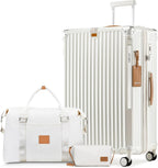 Joyway Carry On Luggage, Expandable Suitcase with Smart Luggage Cup Holder and USB Port, 20 IN Hardside Luggage with TSA Lock Spinner Double Wheels, White - Grand Goldman