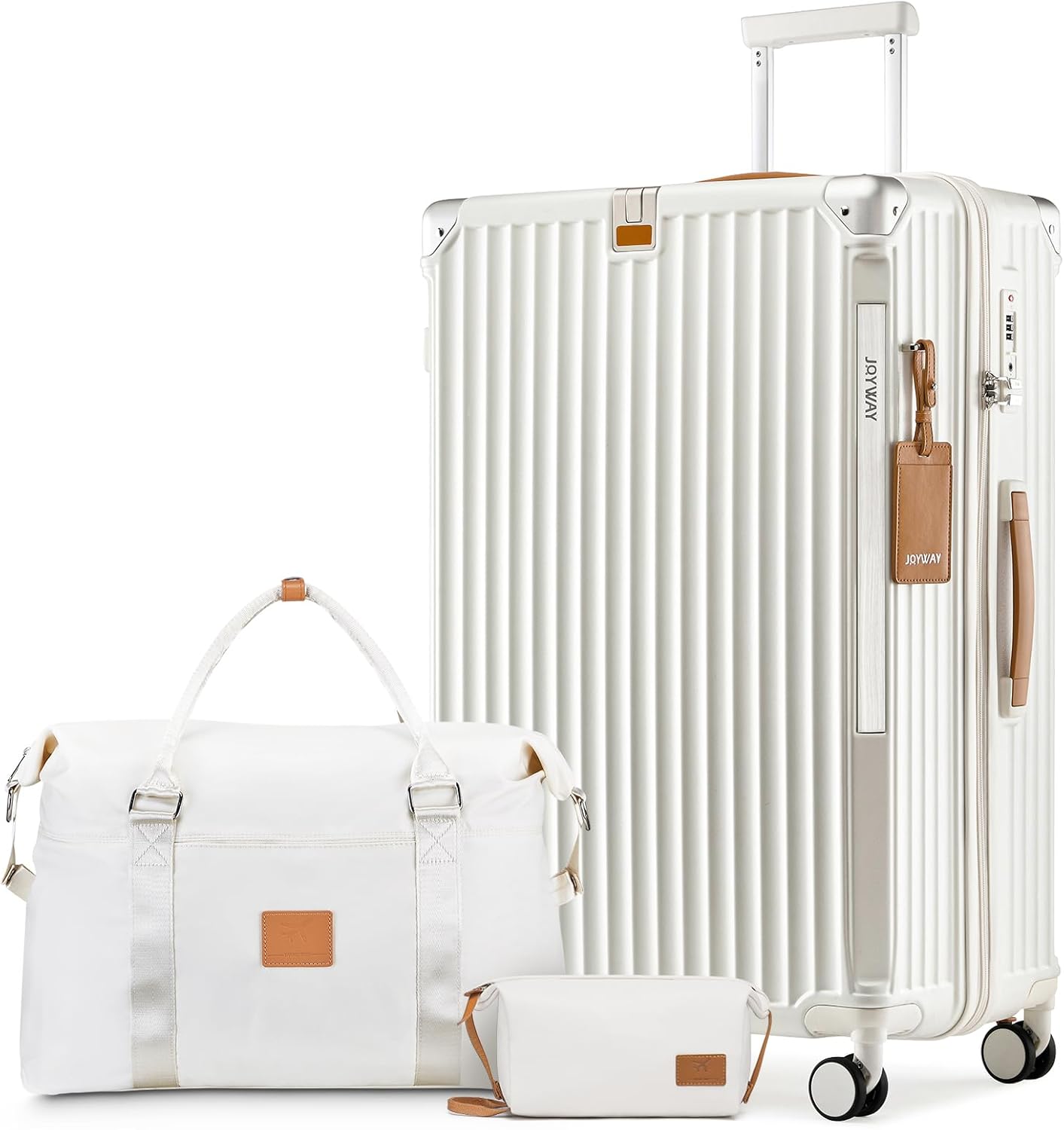 Joyway Carry On Luggage, Expandable Suitcase with Smart Luggage Cup Holder and USB Port, 20 IN Hardside Luggage with TSA Lock Spinner Double Wheels, White - Grand Goldman