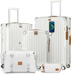 Joyway Carry On Luggage, Expandable Suitcase with Smart Luggage Cup Holder and USB Port, 20 IN Hardside Luggage with TSA Lock Spinner Double Wheels, White - Grand Goldman