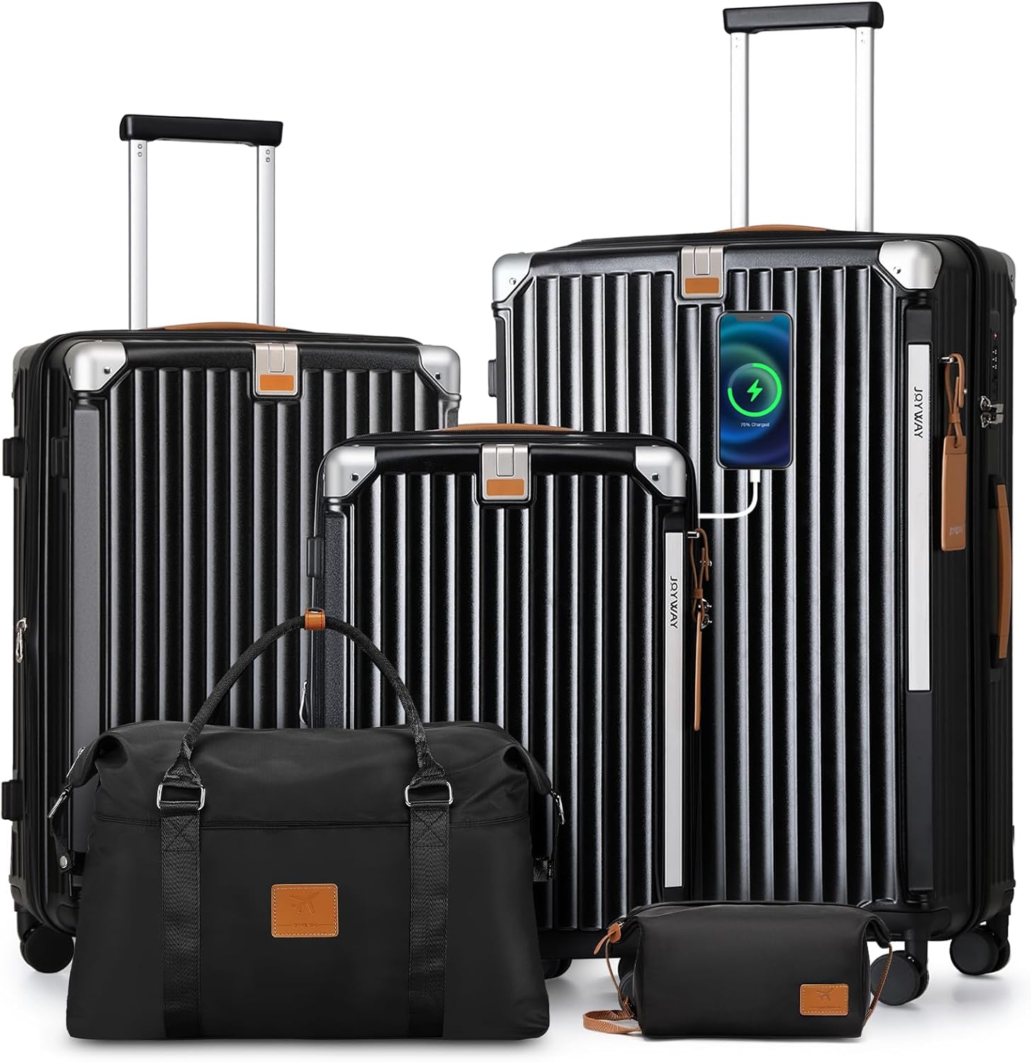 Joyway Carry On Luggage, Expandable Suitcase with Smart Luggage Cup Holder and USB Port, 20 IN Hardside Luggage with TSA Lock Spinner Double Wheels, White - Grand Goldman