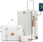 Joyway Carry On Luggage, Expandable Suitcase with Smart Luggage Cup Holder and USB Port, 20 IN Hardside Luggage with TSA Lock Spinner Double Wheels, White - Grand Goldman
