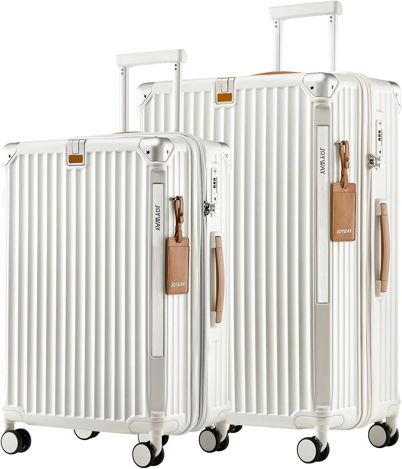 Joyway Carry On Luggage, Expandable Suitcase with Smart Luggage Cup Holder and USB Port, 20 IN Hardside Luggage with TSA Lock Spinner Double Wheels, White - Grand Goldman