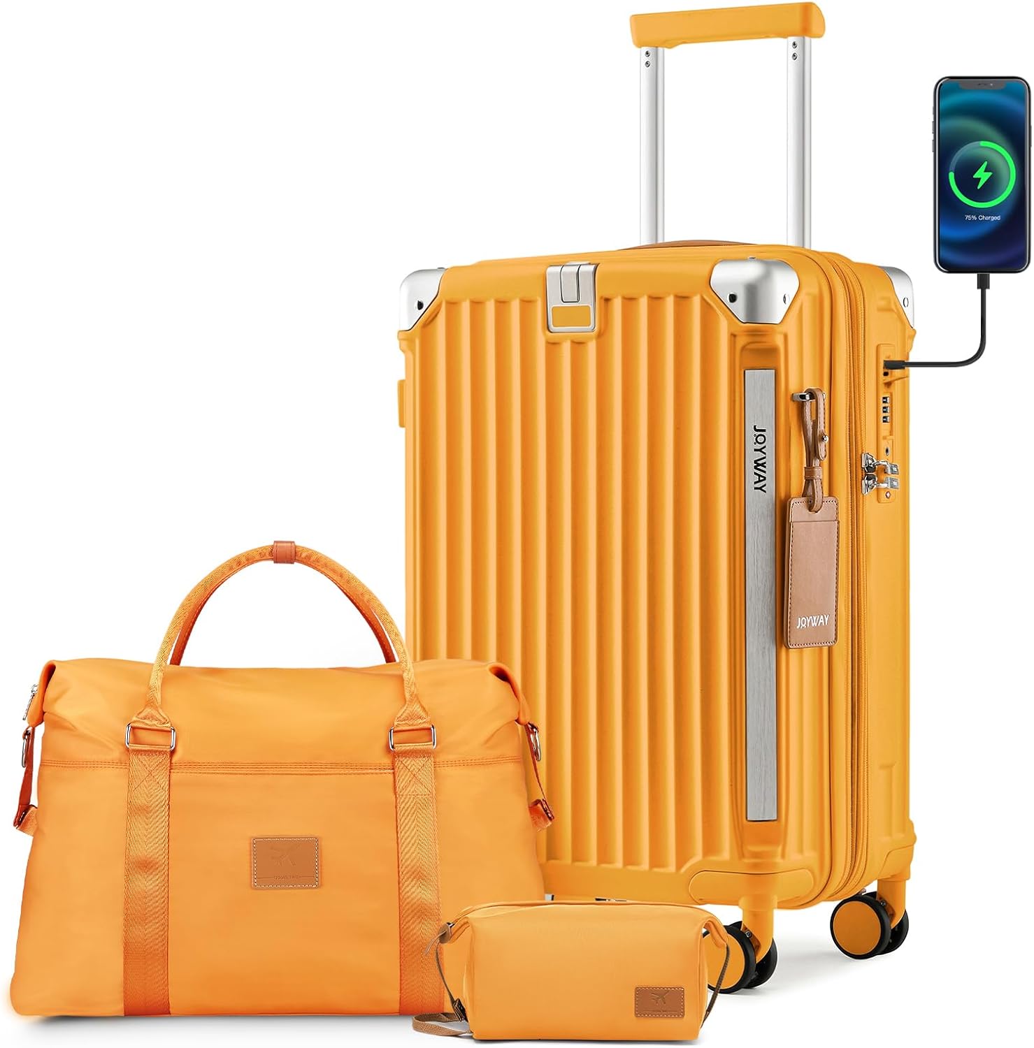 Joyway Carry On Luggage, Expandable Suitcase with Smart Luggage Cup Holder and USB Port, 20 IN Hardside Luggage with TSA Lock Spinner Double Wheels, White - Grand Goldman