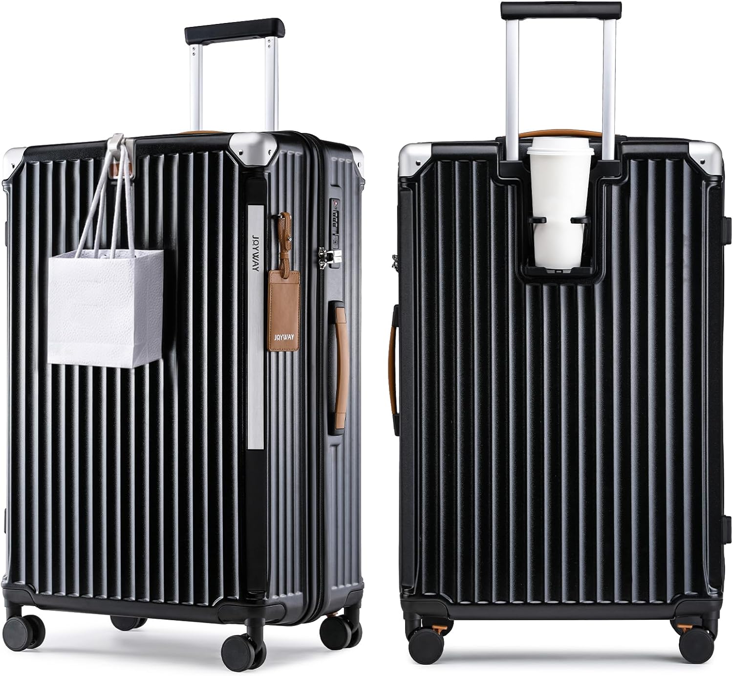 Joyway Carry On Luggage, Expandable Suitcase with Smart Luggage Cup Holder and USB Port, 20 IN Hardside Luggage with TSA Lock Spinner Double Wheels, White - Grand Goldman