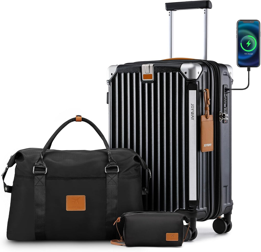 Joyway Carry On Luggage, Expandable Suitcase with Smart Luggage Cup Holder and USB Port, 20 IN Hardside Luggage with TSA Lock Spinner Double Wheels, White - Grand Goldman