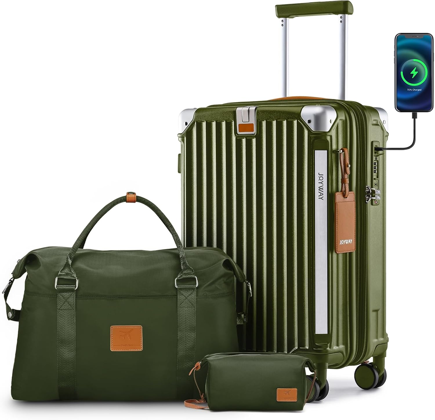 Joyway Carry On Luggage, Expandable Suitcase with Smart Luggage Cup Holder and USB Port, 20 IN Hardside Luggage with TSA Lock Spinner Double Wheels, White - Grand Goldman