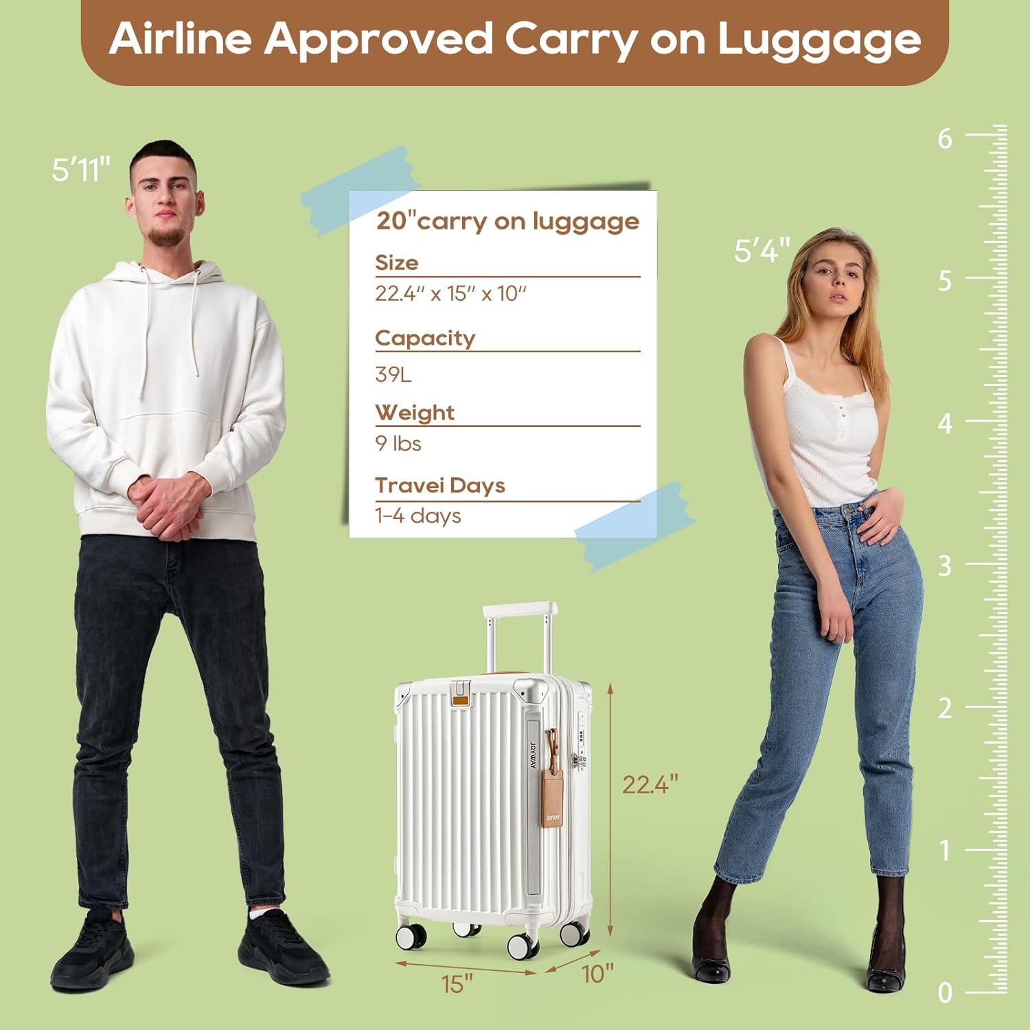 Joyway Carry On Luggage, Expandable Suitcase with Smart Luggage Cup Holder and USB Port, 20 IN Hardside Luggage with TSA Lock Spinner Double Wheels, White - Grand Goldman