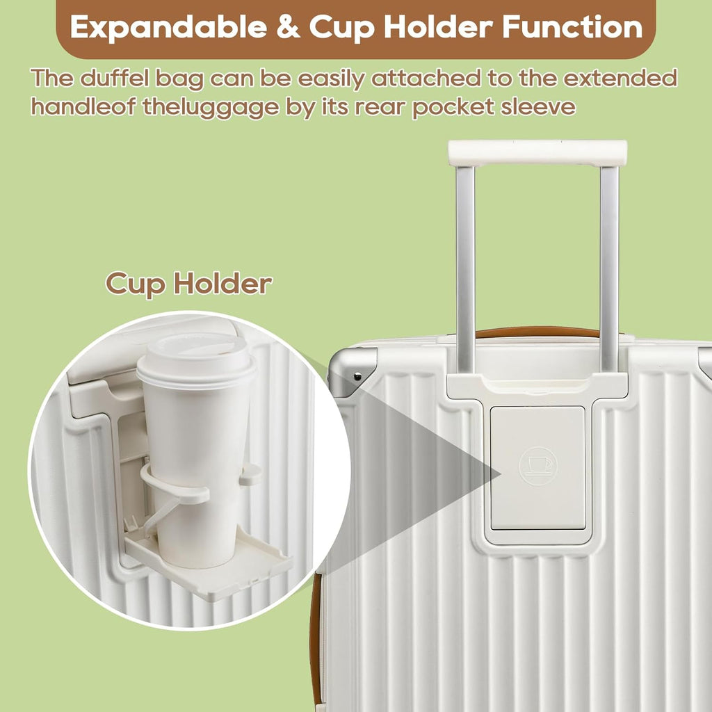 Joyway Carry On Luggage, Expandable Suitcase with Smart Luggage Cup Holder and USB Port, 20 IN Hardside Luggage with TSA Lock Spinner Double Wheels, White - Grand Goldman