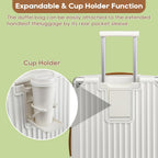 Joyway Carry On Luggage, Expandable Suitcase with Smart Luggage Cup Holder and USB Port, 20 IN Hardside Luggage with TSA Lock Spinner Double Wheels, White - Grand Goldman