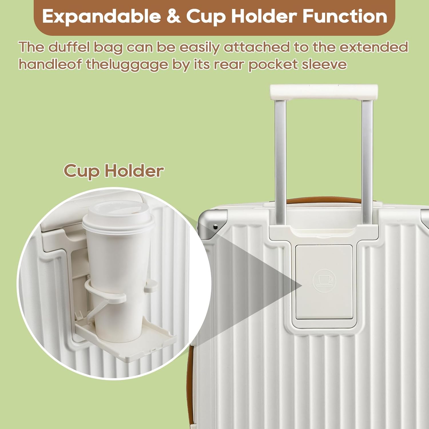 Joyway Carry On Luggage, Expandable Suitcase with Smart Luggage Cup Holder and USB Port, 20 IN Hardside Luggage with TSA Lock Spinner Double Wheels, White - Grand Goldman