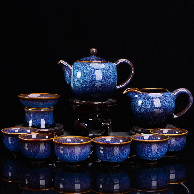 Jun Kiln Brushed Kung Fu Tea Set With Tianmu Glaze - Grand Goldman