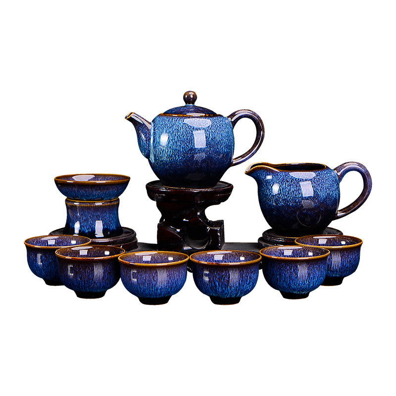 Jun Kiln Brushed Kung Fu Tea Set With Tianmu Glaze - Grand Goldman