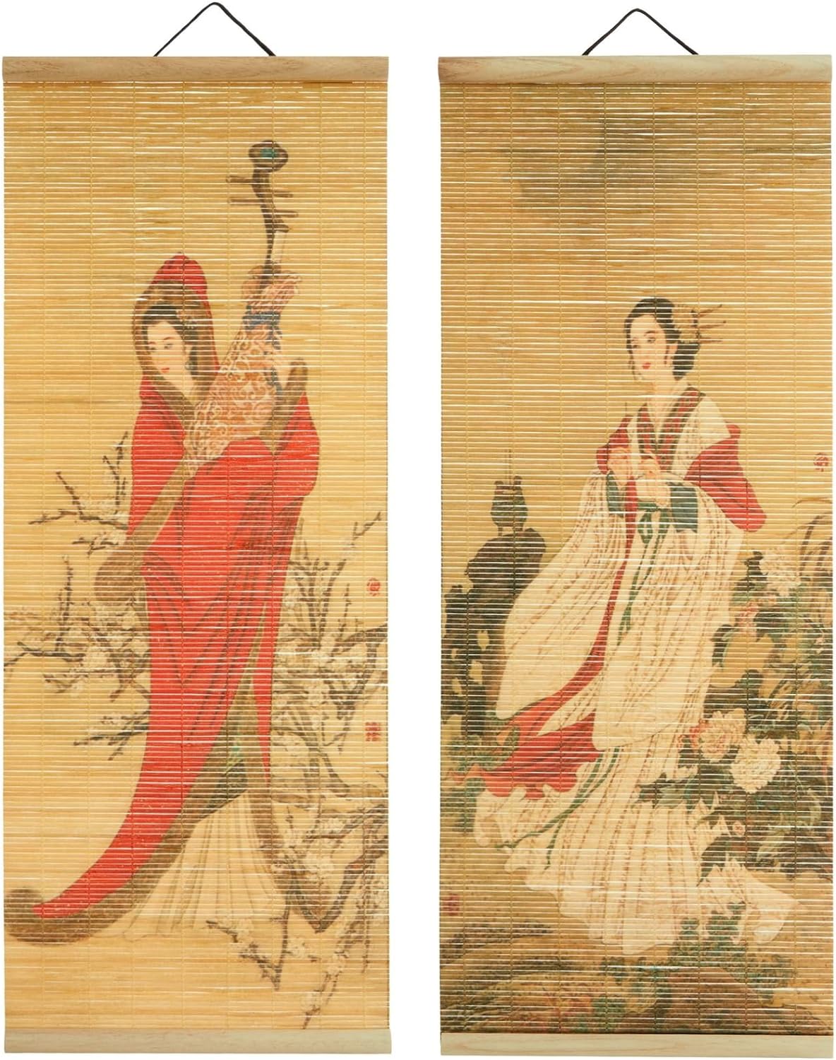 Juvale Asian Wall Decor, 4 Pack Hanging Bamboo Scrolls, Chinese Paintings (10x26 in) - Grand Goldman