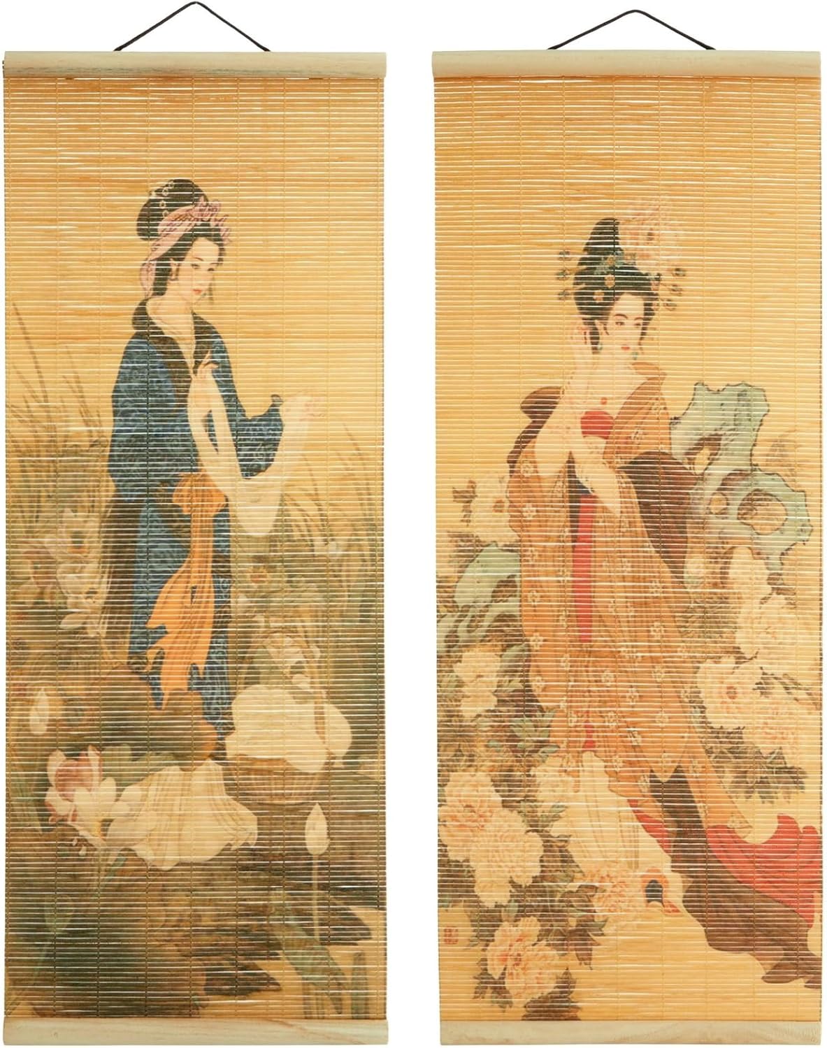 Juvale Asian Wall Decor, 4 Pack Hanging Bamboo Scrolls, Chinese Paintings (10x26 in) - Grand Goldman