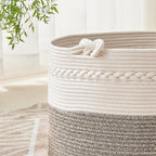 KAKAMAY Large Blanket Basket (20"x13"),Woven Baskets for storage Baby Laundry Hamper, Cotton Rope Blanket Basket for Living Room, Laundry, Nursery, Pillows, Baby Toy chest (White/Beige) - Grand Goldman