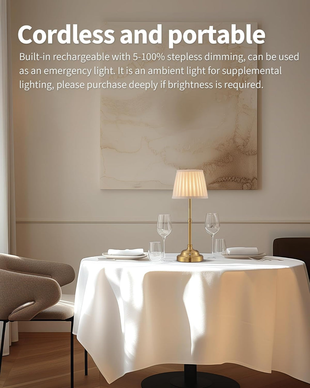 KDG Portables Cordless Table Lamp, Fabric Shade Desk Lamp, 5000mAh Rechargeable Battery Powered Lighting, Dimmable Light for Dining Room, Bedroom, Bedside, Bar, Night Light, Camping, Balcony (Bronze) - Grand Goldman