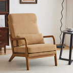 Karl home Accent Chair Mid-Century Modern Chair with Pillow Upholstered Lounge Arm Chair with Solid Wood Frame & Soft Cushion for Living Room, Bedroom, Balcony, Linen Beige (Low Back) - Grand Goldman