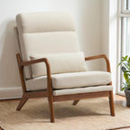 Karl home Accent Chair Mid-Century Modern Chair with Pillow Upholstered Lounge Arm Chair with Solid Wood Frame & Soft Cushion for Living Room, Bedroom, Balcony, Linen Beige (Low Back) - Grand Goldman