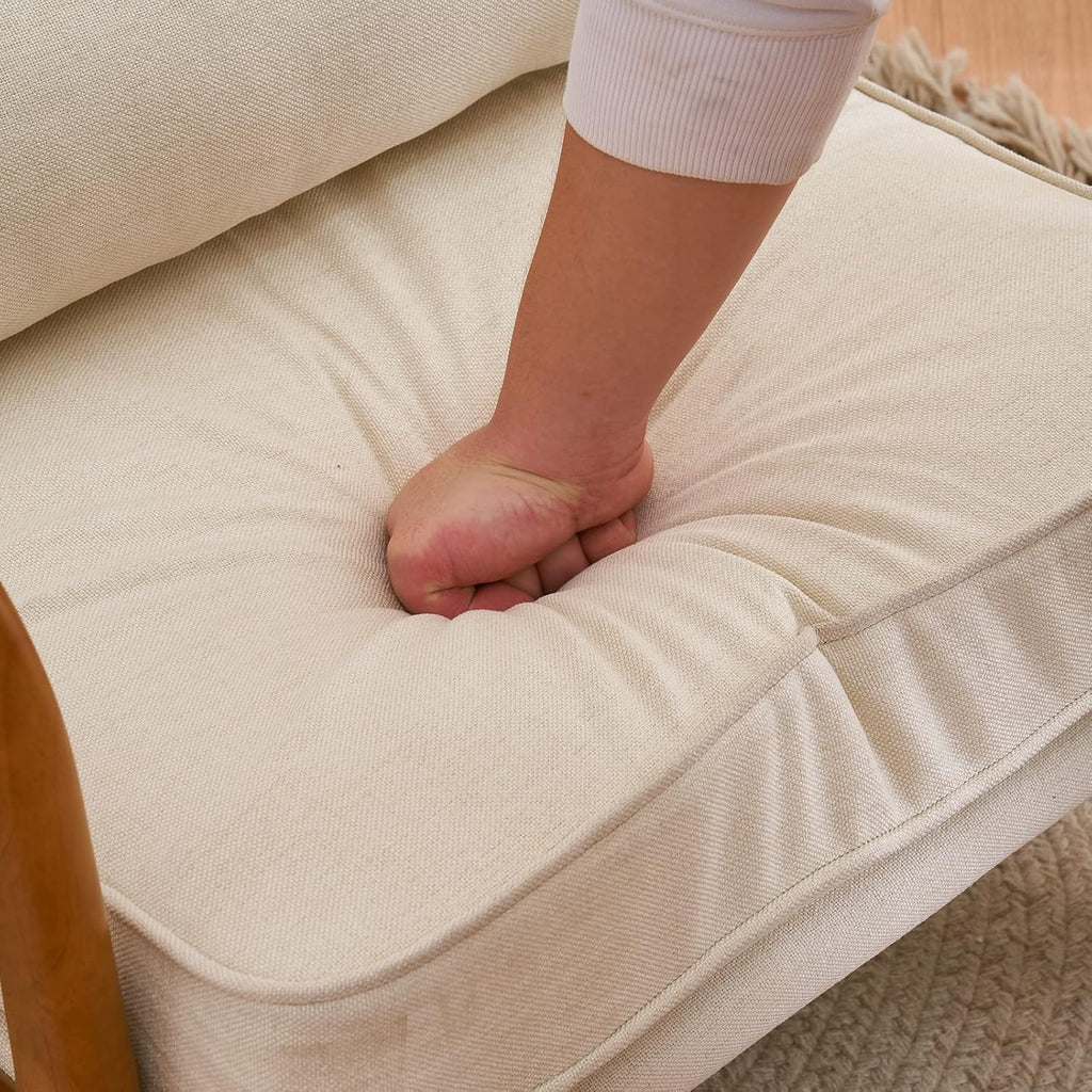 Karl home Accent Chair Mid-Century Modern Chair with Pillow Upholstered Lounge Arm Chair with Solid Wood Frame & Soft Cushion for Living Room, Bedroom, Balcony, Linen Beige (Low Back) - Grand Goldman