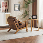 Karl home Accent Chair Wide Armrest Mid-Century Lounge Chair Bronzing Cloth Armchair with Lumbar Pillow & Solid Wood Frame for Living Room, Bedroom, Balcony, Brown - Grand Goldman