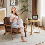 Karl home Accent Chair Wide Armrest Mid-Century Lounge Chair Bronzing Cloth Armchair with Lumbar Pillow & Solid Wood Frame for Living Room, Bedroom, Balcony, Brown - Grand Goldman