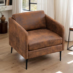 Karl home Mid-Century Club Chair 38.2" Living Room Sofa Oversized Bronzing Cloth Upholstered Accent Chair with Metal Legs for Living Room, Bedroom, Balcony, Apartment, Office, Brown - Grand Goldman