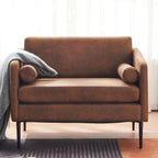 Karl home Mid-Century Club Chair 38.2" Living Room Sofa Oversized Bronzing Cloth Upholstered Accent Chair with Metal Legs for Living Room, Bedroom, Balcony, Apartment, Office, Brown - Grand Goldman