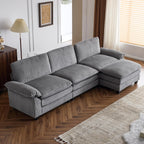 Karl home Sectional Sofa Modular Deep Seat Sofa Couch with Ottoman, Chenille Sofa Sleeper Comfy Upholstered Furniture for Living Room, Apartment, Studio, Office, (3-Seat & 1-Ottoman, Beige) - Grand Goldman