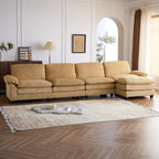 Karl home Sectional Sofa Modular Deep Seat Sofa Couch with Ottoman, Chenille Sofa Sleeper Comfy Upholstered Furniture for Living Room, Apartment, Studio, Office, (3-Seat & 1-Ottoman, Beige) - Grand Goldman