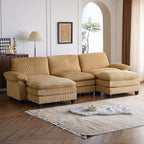 Karl home Sectional Sofa Modular Deep Seat Sofa Couch with Ottoman, Chenille Sofa Sleeper Comfy Upholstered Furniture for Living Room, Apartment, Studio, Office, (3-Seat & 1-Ottoman, Beige) - Grand Goldman