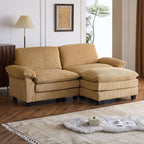 Karl home Sectional Sofa Modular Deep Seat Sofa Couch with Ottoman, Chenille Sofa Sleeper Comfy Upholstered Furniture for Living Room, Apartment, Studio, Office, (3-Seat & 1-Ottoman, Beige) - Grand Goldman