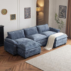 Karl home Sectional Sofa Modular Deep Seat Sofa Couch with Ottoman, Chenille Sofa Sleeper Comfy Upholstered Furniture for Living Room, Apartment, Studio, Office, (3-Seat & 1-Ottoman, Beige) - Grand Goldman