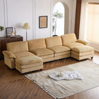 Karl home Sectional Sofa Modular Deep Seat Sofa Couch with Ottoman, Chenille Sofa Sleeper Comfy Upholstered Furniture for Living Room, Apartment, Studio, Office, (3-Seat & 1-Ottoman, Beige) - Grand Goldman
