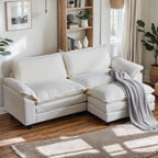 Karl home Sectional Sofa Modular Deep Seat Sofa Couch with Ottoman, Chenille Sofa Sleeper Comfy Upholstered Furniture for Living Room, Apartment, Studio, Office, (3-Seat & 1-Ottoman, Beige) - Grand Goldman