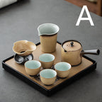 Kiln Glazed Side Handle Pot Kung Fu Tea Set Small Set Tea Tray Tea Cup Set - Grand Goldman