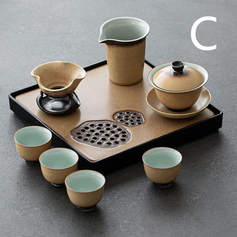 Kiln Glazed Side Handle Pot Kung Fu Tea Set Small Set Tea Tray Tea Cup Set - Grand Goldman