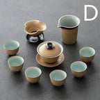 Kiln Glazed Side Handle Pot Kung Fu Tea Set Small Set Tea Tray Tea Cup Set - Grand Goldman