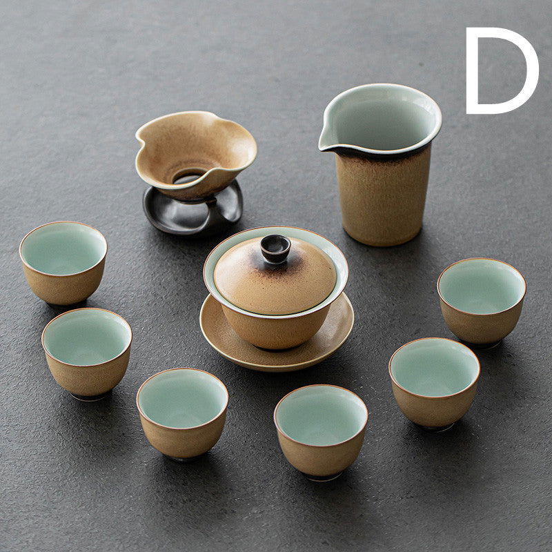 Kiln Glazed Side Handle Pot Kung Fu Tea Set Small Set Tea Tray Tea Cup Set - Grand Goldman