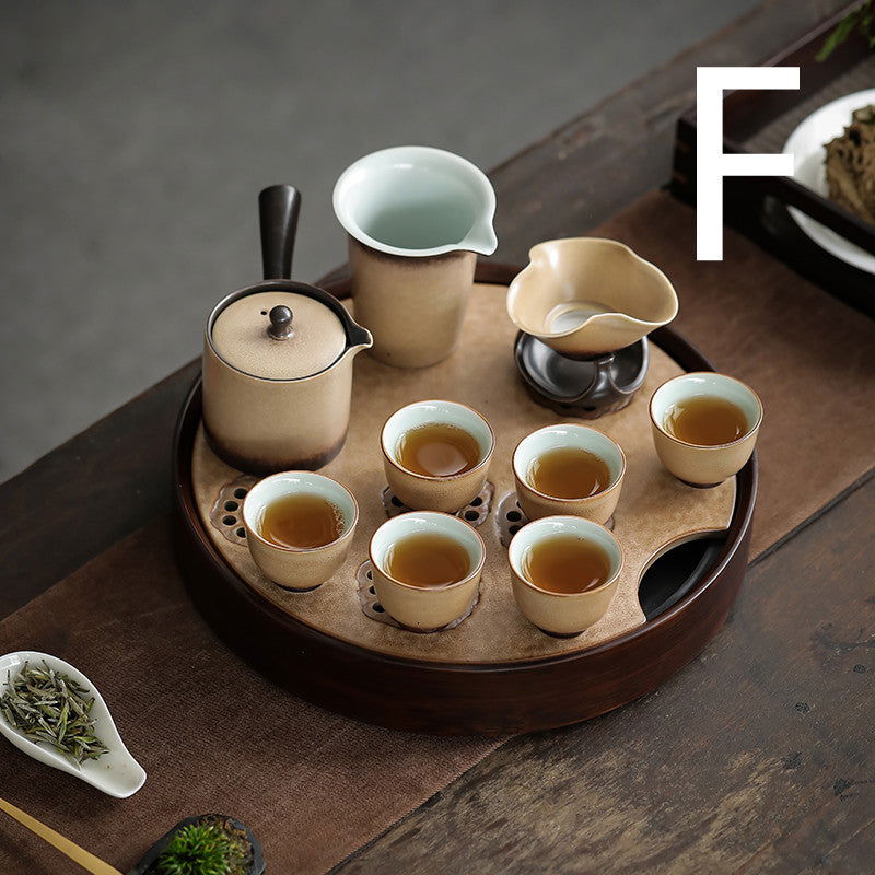 Kiln Glazed Side Handle Pot Kung Fu Tea Set Small Set Tea Tray Tea Cup Set - Grand Goldman