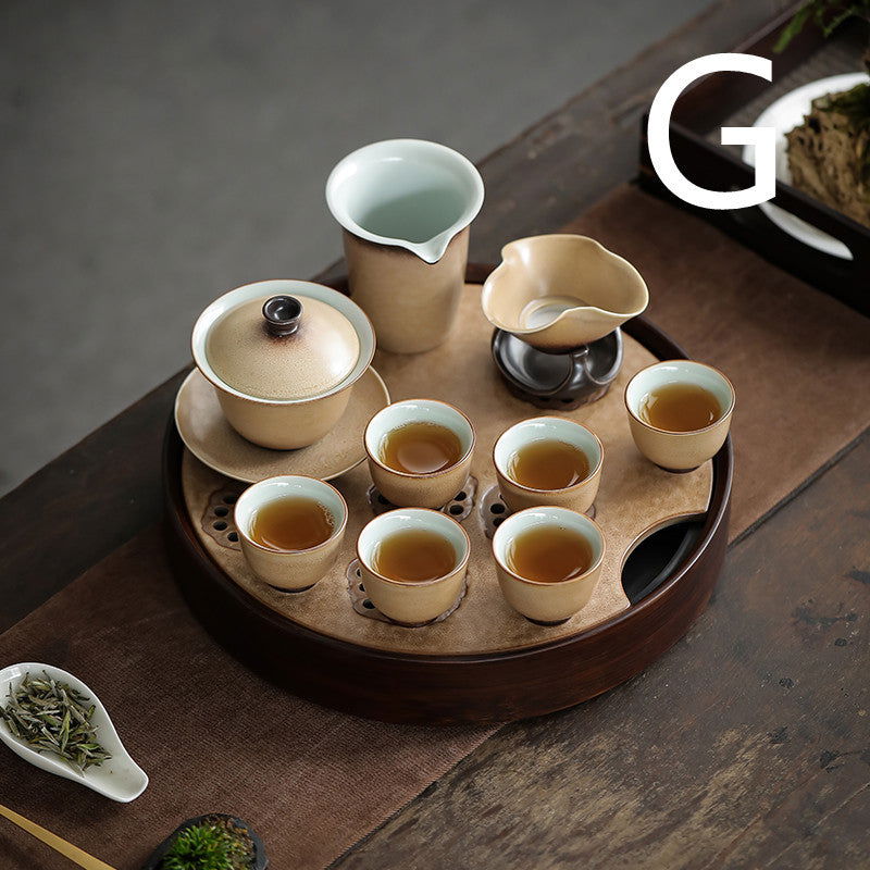 Kiln Glazed Side Handle Pot Kung Fu Tea Set Small Set Tea Tray Tea Cup Set - Grand Goldman