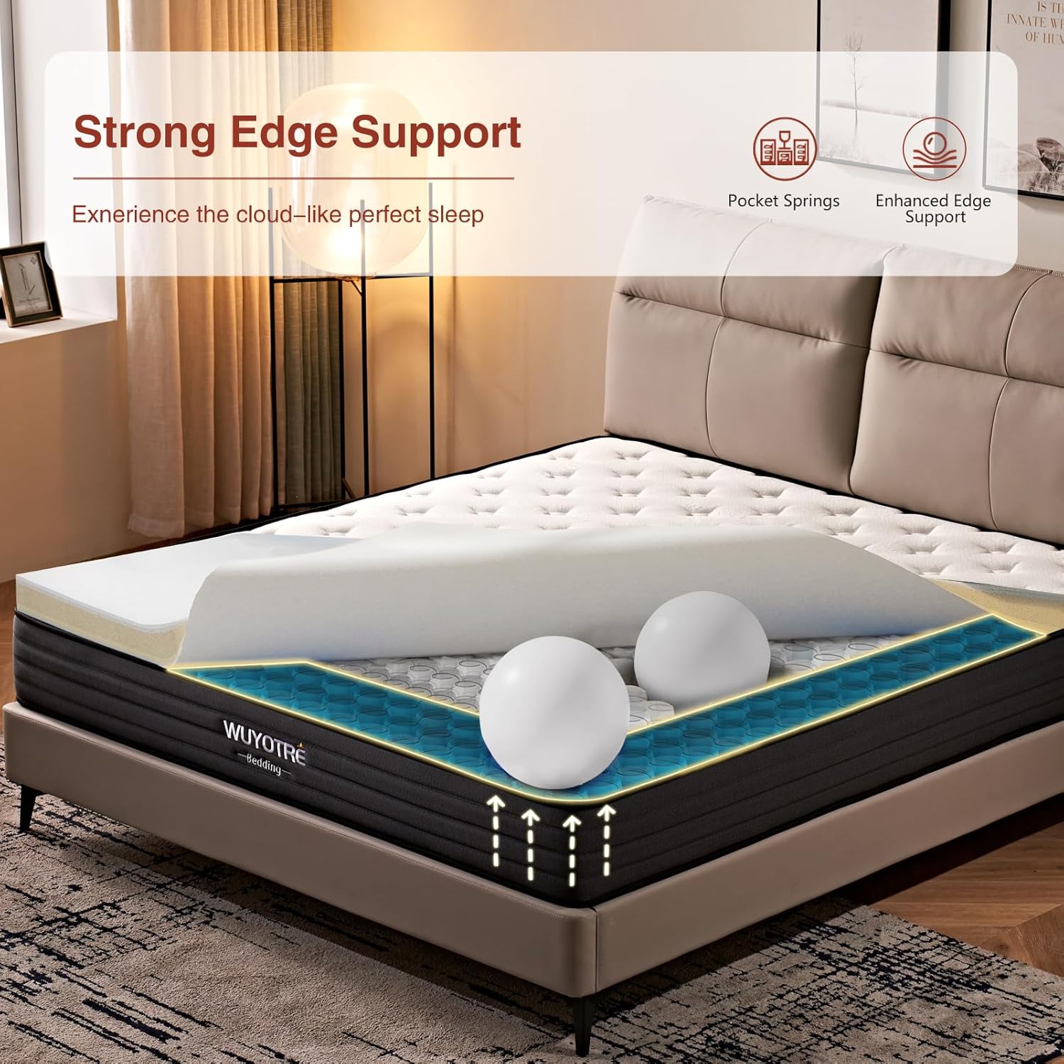 King Mattress, 10 Inch King Size Hybrid Mattress in a Box,Cooling Memory Foam Bed Mattresses with Independent Spring,Soft and Breathable,Back Pain Relief,CertiPUR-US,Medium - Grand Goldman