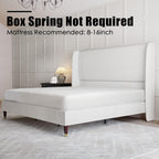 King Platform Bed Frame 51.2" High Headboard Tall Upholstered Bed/No Box Spring Required/Wood Slat Support/Easy Assembly White - Grand Goldman